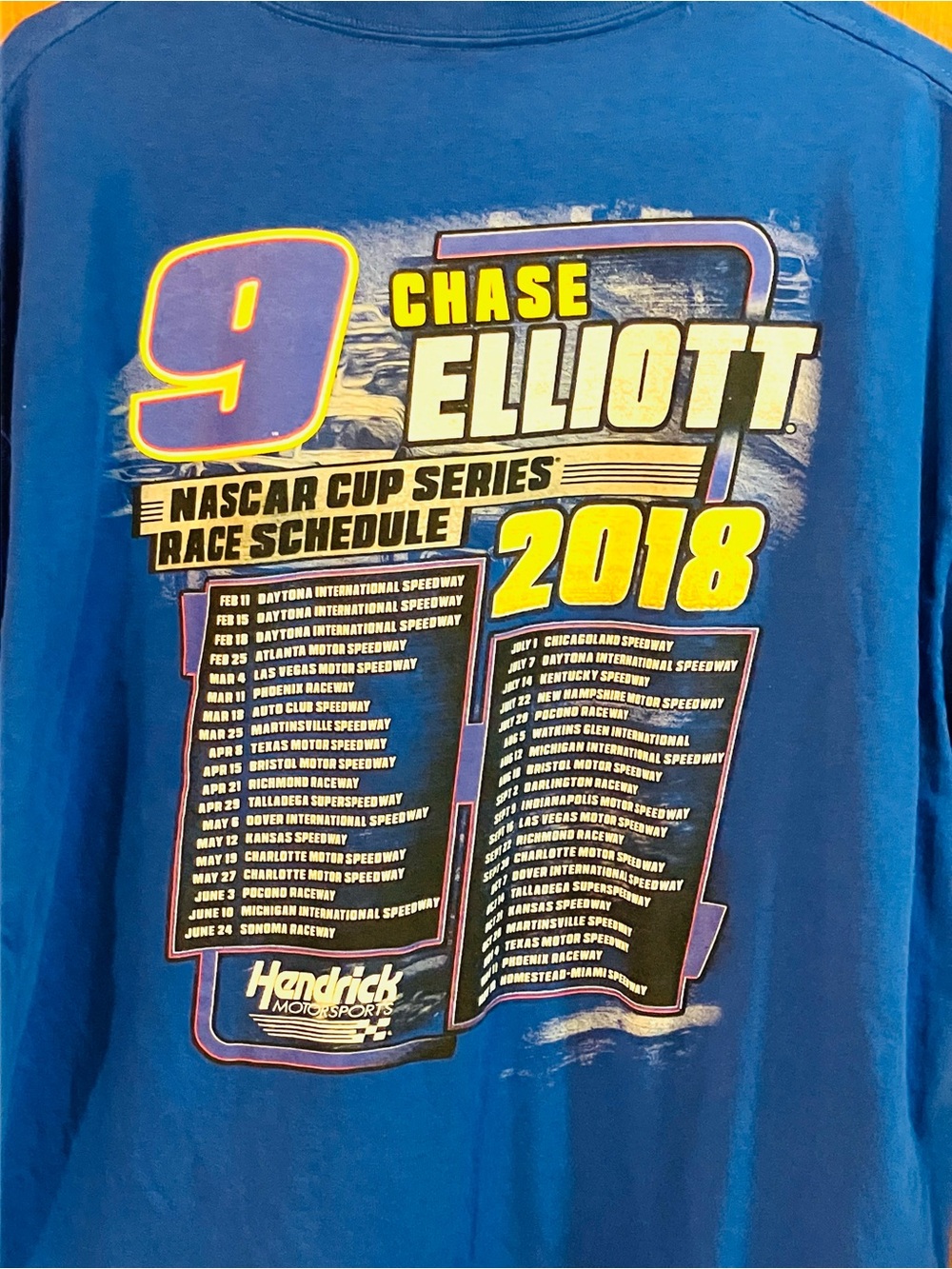 NASCAR 2018 Chase Elliott Men’s XXL Blue T-Shirt Rave Schedule Hendrick
